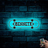 Custom Jumping Skateboard Metal Wall Art Led Lights, Skateboarding Metal Name Sign, Skateboard Sport Metal Room Decor, Skateboard Wall Art